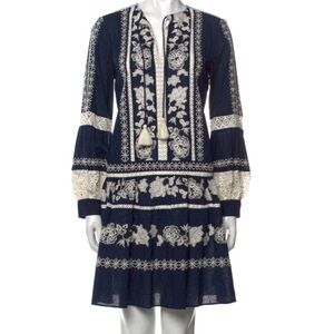 Tory Burch Gabriella Boho Blue Embroidered Dress